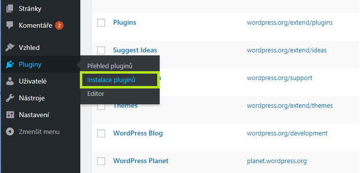 WordPress propojení